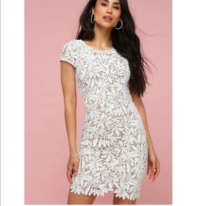 Lulu’s Right Sheer Right Now White Lace Bodycon Dress Bridal Shower Bachelorette